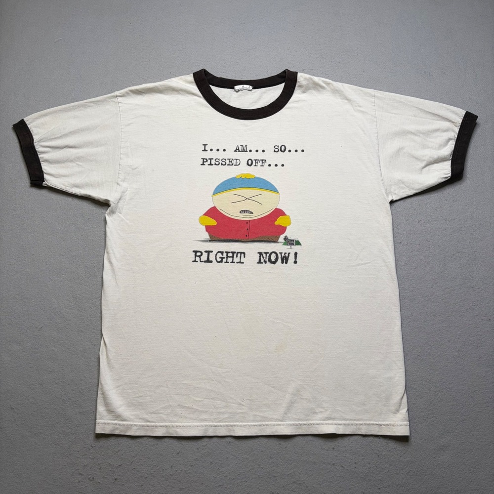 South Park Ringer T-Shirt Mens XL White Cartman Pissed Off Vintage 90s Graphic‎